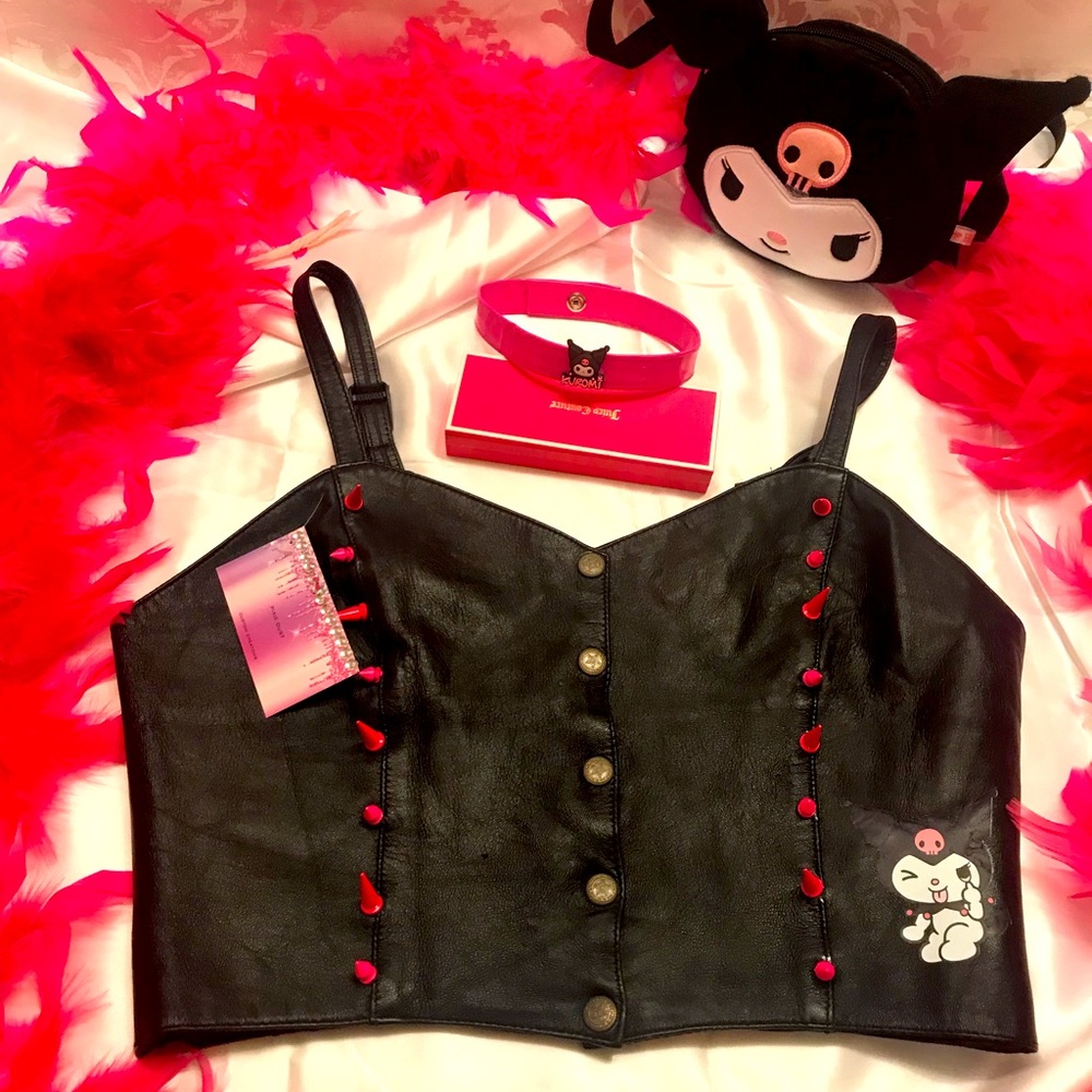 Adorable vintage genuine leather studded kuromi corset and chocker 💖
